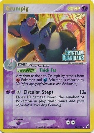 20, EX: Crystal Guardians, Psychic, Psychic[×2], Rare, Reverse Holofoil Grumpig (20/100) (Stamped) [EX: Crystal Guardians] - Trading Card World