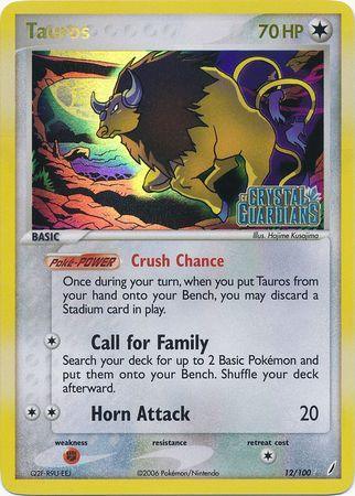 12, Colorless, EX: Crystal Guardians, Fighting[×2], Holo Rare, Reverse Holofoil Tauros (12/100) (Stamped) [EX: Crystal Guardians] - Trading Card World