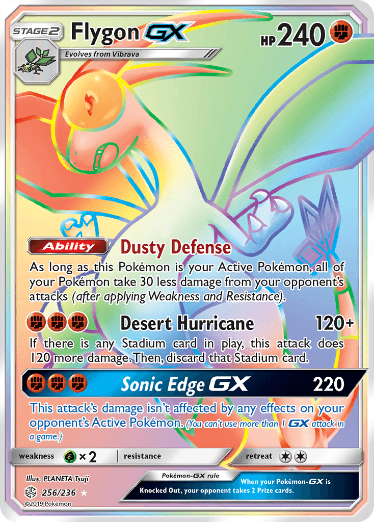 256, Fighting, Grass[×2], Holofoil, Secret Rare, Sun & Moon: Cosmic Eclipse Flygon GX (256/236) [Sun & Moon: Cosmic Eclipse] - Trading Card World