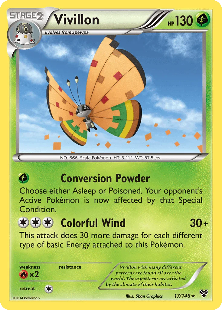 17, Fire[×2], Grass, Holo Rare, Holofoil, Reverse Holofoil, XY: Base Set Vivillon (17/146) (High Plains Form/Orange Wings) [XY: Base Set] - Trading Card World