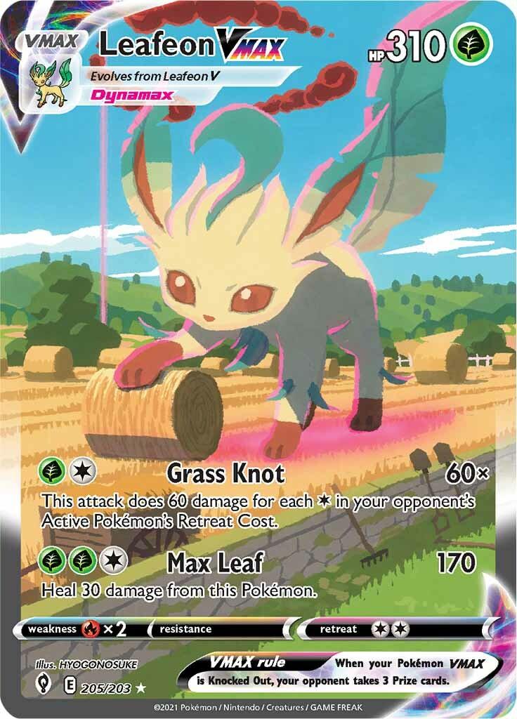 205, Fire [x2], Grass, Holofoil, Secret Rare, Sword & Shield: Evolving Skies Leafeon VMAX (205/203) [Sword & Shield: Evolving Skies] - Trading Card World