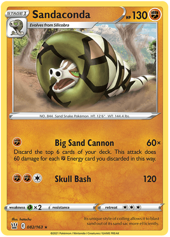 082, Fighting, Grass[x2], Holo Rare, Holofoil, Reverse Holofoil, Sword & Shield: Battle Styles Sandaconda (082/163) [Sword & Shield: Battle Styles] - Trading Card World