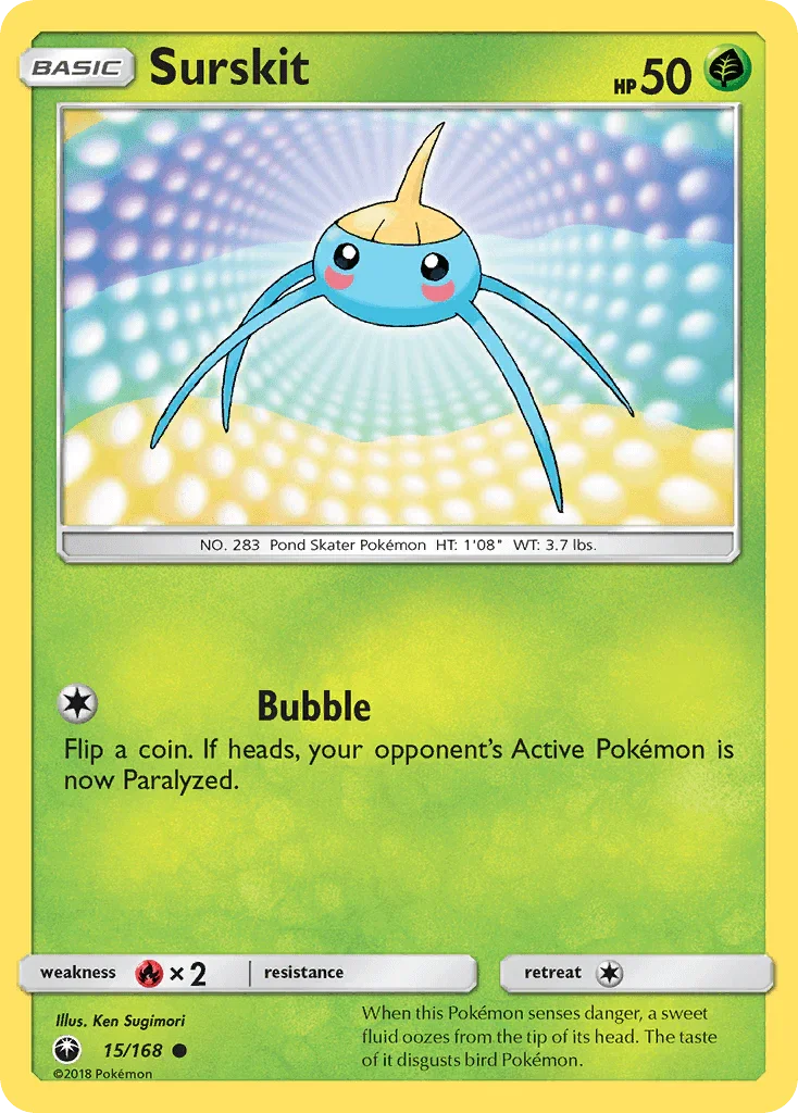 15, Common, Fire[×2], Grass, Normal, Reverse Holofoil, Sun & Moon: Celestial Storm Surskit (15/168) [Sun & Moon: Celestial Storm] - Trading Card World