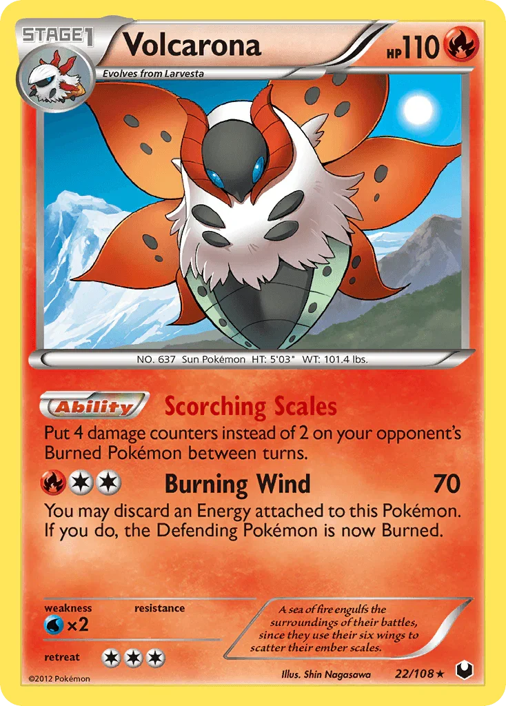 22, Black & White: Dark Explorers, Fire, Holo Rare, Holofoil, Reverse Holofoil, Water[×2] Volcarona (22/108) [Black & White: Dark Explorers] - Trading Card World