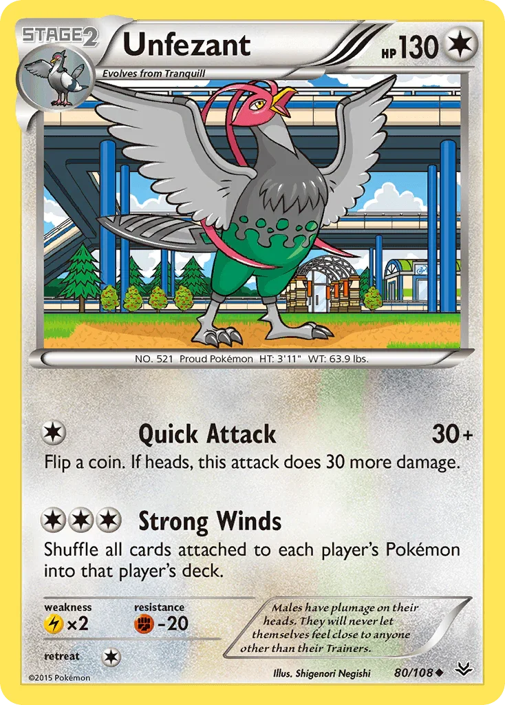 80, Colorless, Fighting[-20], Lightning[×2], Normal, Reverse Holofoil, Uncommon, XY: Roaring Skies Unfezant (80/108) [XY: Roaring Skies] - Trading Card World
