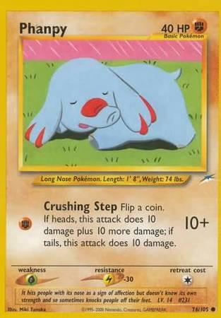 76, Common, Fighting, Grass[×2], Lightning[-30], Neo Destiny Unlimited, Normal Phanpy (76/105) [Neo Destiny Unlimited] - Trading Card World
