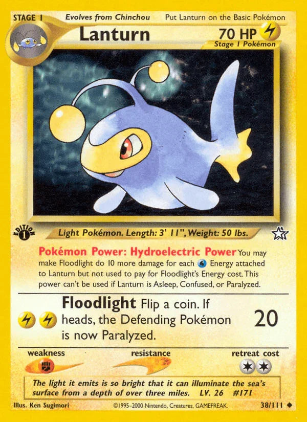 1st Edition Normal, 38, Fighting[×2], Lightning, Neo Genesis 1st Edition, Uncommon Lanturn (38/111) [Neo Genesis 1st Edition] - Trading Card World