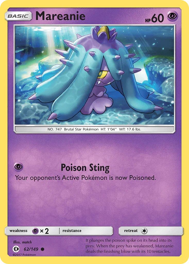 62, Common, Normal, Psychic, Psychic[×2], Reverse Holofoil, Sun & Moon: Base Set Mareanie (62/149) [Sun & Moon: Base Set] - Trading Card World