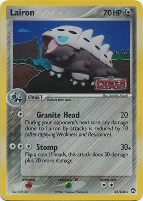 32, EX: Power Keepers, Fire[×2], Grass[-30], Metal, Reverse Holofoil, Uncommon Lairon (32/108) (Stamped) [EX: Power Keepers] - Trading Card World