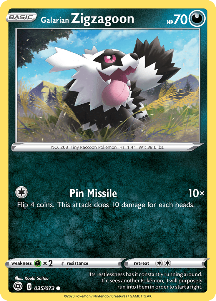 035, Common, Darkness, Grass[×2], Normal, Reverse Holofoil, Sword & Shield: Champion's Path Galarian Zigzagoon (035/073) [Sword & Shield: Champion's Path] - Trading Card World