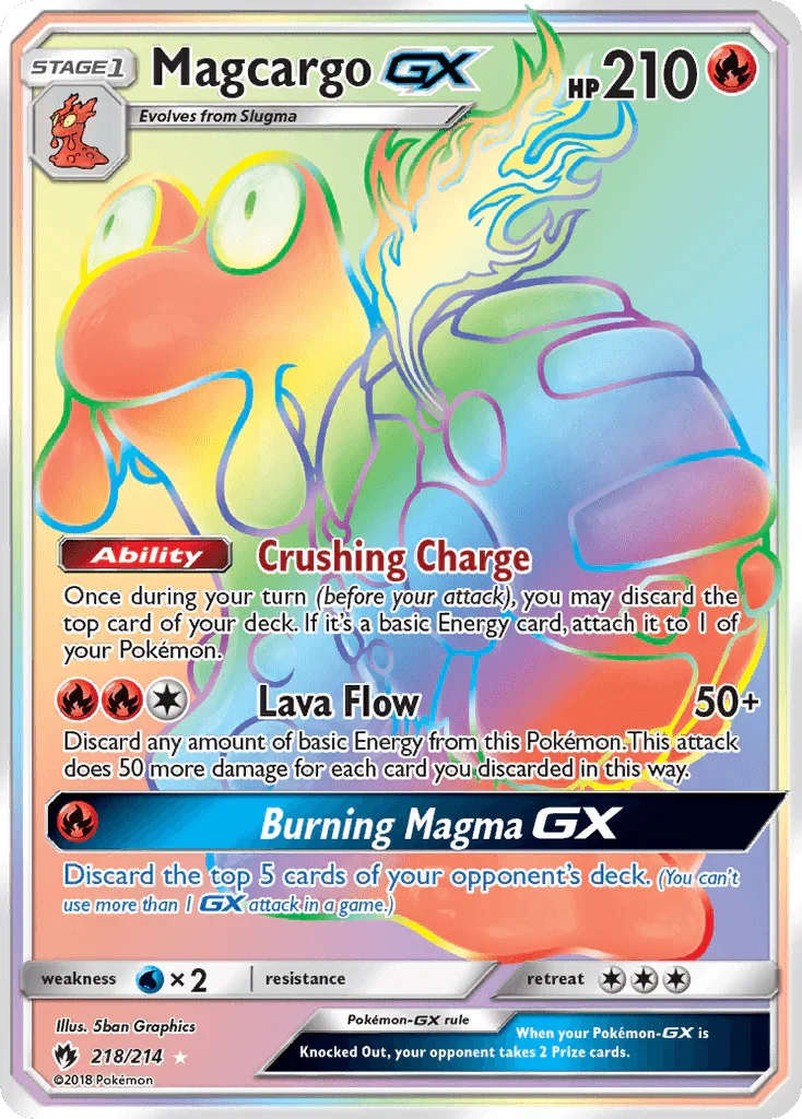 218, Fire, Holofoil, Secret Rare, Sun & Moon: Lost Thunder, Water[×2] Magcargo GX (218/214) [Sun & Moon: Lost Thunder] - Trading Card World