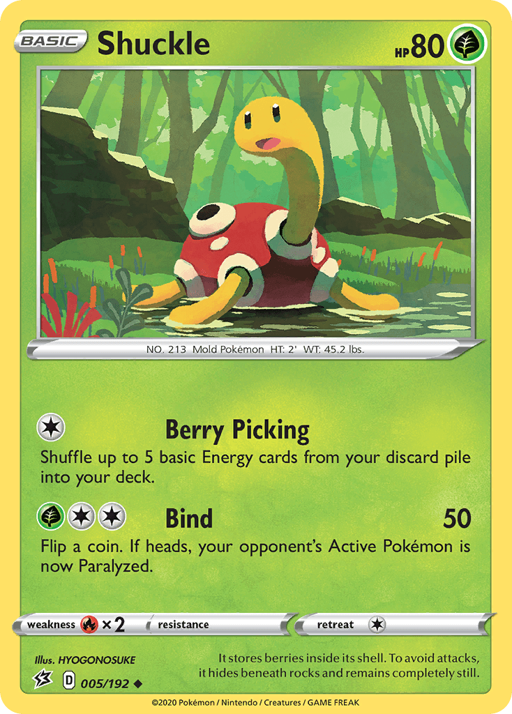 005, Fire[×2], Grass, Normal, Reverse Holofoil, Sword & Shield: Rebel Clash, Uncommon Shuckle (005/192) [Sword & Shield: Rebel Clash] - Trading Card World