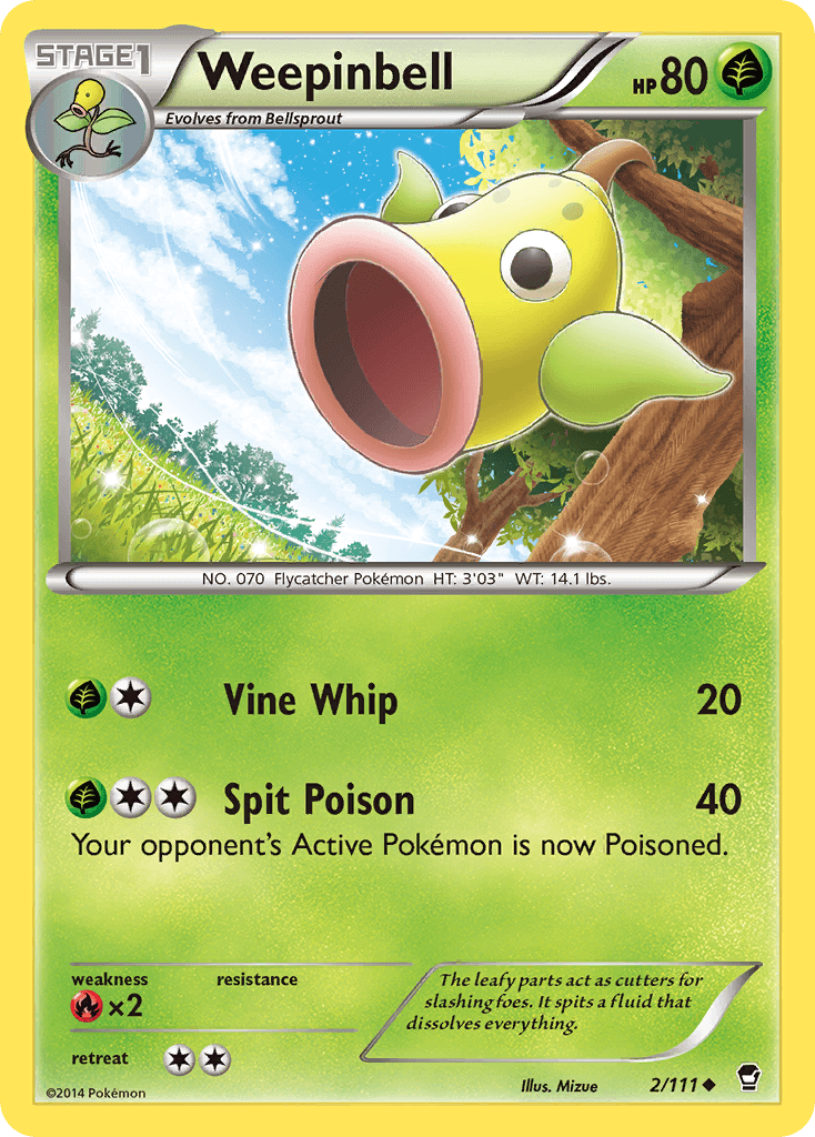 Fire[×2], Grass, Normal, Reverse Holofoil, Uncommon, XY: Furious Fists Weepinbell (2/111) [XY: Furious Fists] - Trading Card World