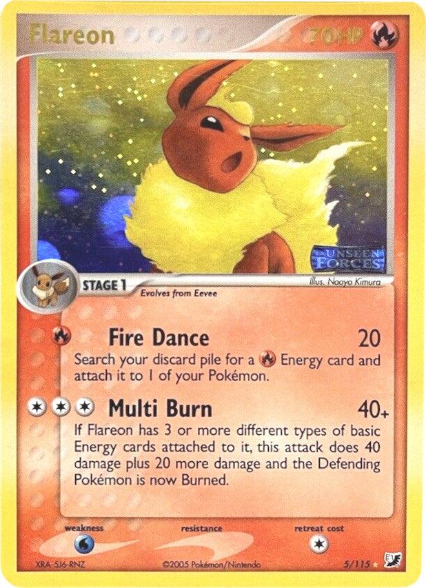EX: Unseen Forces, Fire, Holo Rare, Reverse Holofoil, Water[×2] Flareon (5/115) (Stamped) [EX: Unseen Forces] - Trading Card World