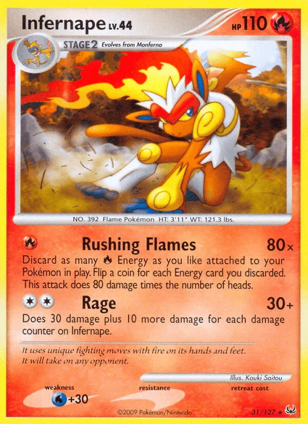 31, Fire, Normal, Platinum: Base Set, Rare, Reverse Holofoil, Water[+30] Infernape (31/127) [Platinum: Base Set] - Trading Card World