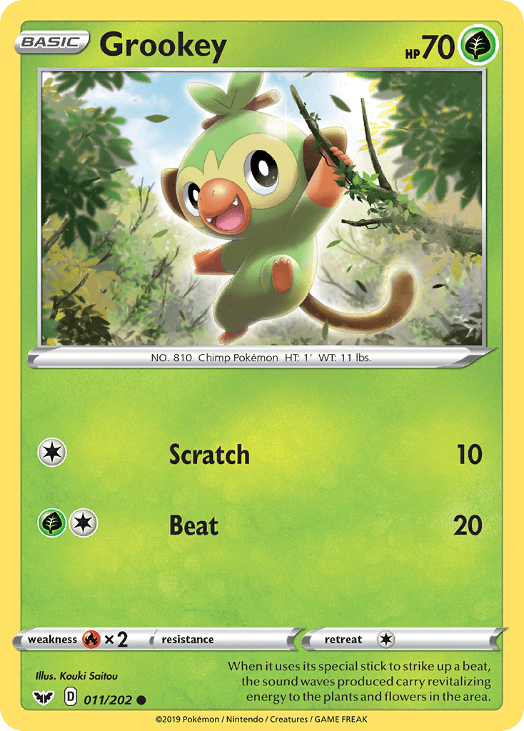 011, Common, Fire[×2], Grass, Normal, Reverse Holofoil, Sword & Shield: Base Set Grookey (011/202) [Sword & Shield: Base Set] - Trading Card World