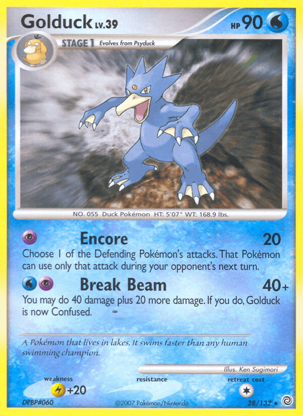 28, Diamond & Pearl: Secret Wonders, Lightning[+20], Normal, Rare, Reverse Holofoil, Water Golduck (28/132) [Diamond & Pearl: Secret Wonders] - Trading Card World