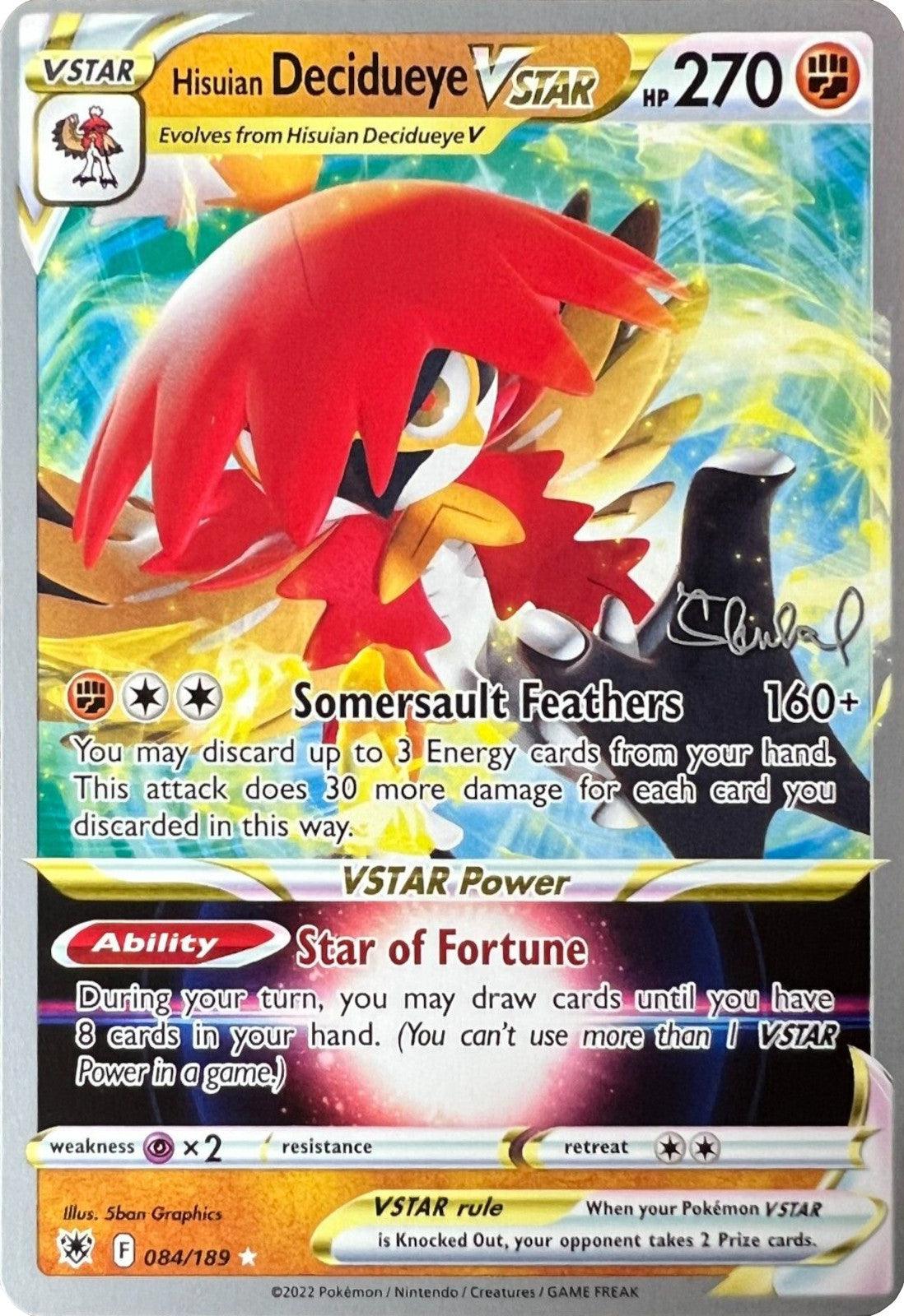 084, Fighting, Normal, Psychic [x2], Ultra Rare, World Championships 2022 Hisuian Decidueye VSTAR (084/189) (ADP - Ondrej Skubal) [World Championships 2022] - Trading Card World