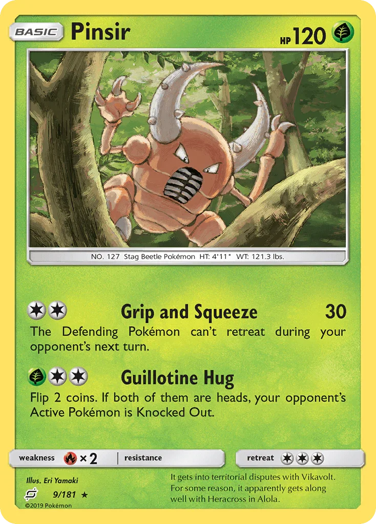 Fire[×2], Grass, Normal, Rare, Reverse Holofoil, Sun & Moon: Team Up Pinsir (9/181) [Sun & Moon: Team Up] - Trading Card World