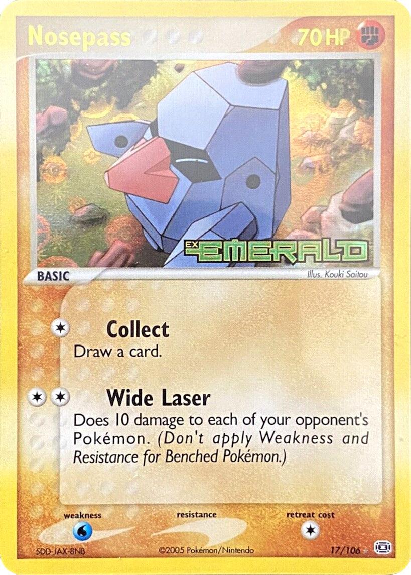 17, EX: Emerald, Fighting, Rare, Reverse Holofoil, Water[×2] Nosepass (17/106) (Stamped) [EX: Emerald] - Trading Card World