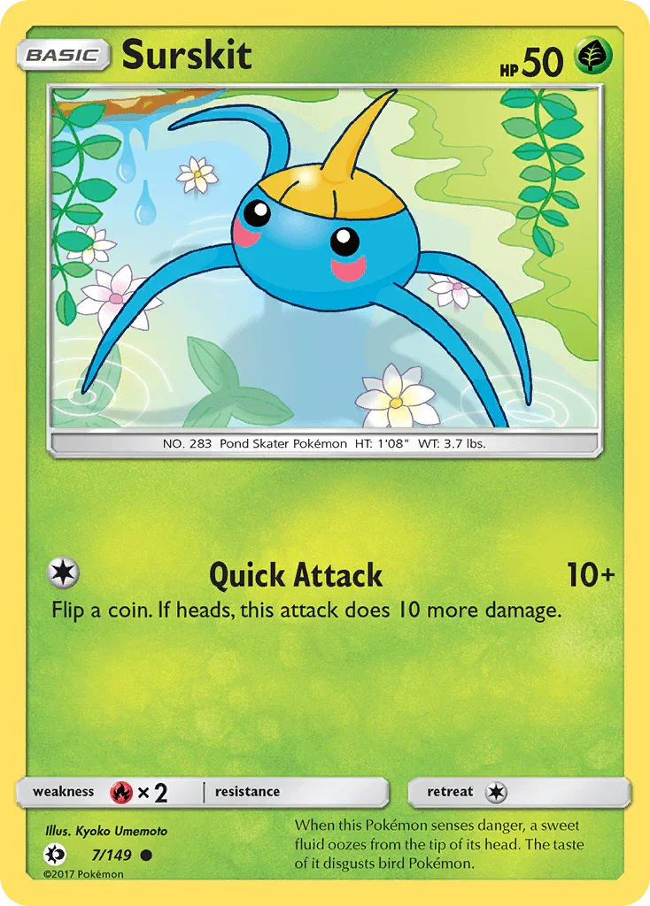 Common, Fire[×2], Grass, Normal, Reverse Holofoil, Sun & Moon: Base Set Surskit (7/149) [Sun & Moon: Base Set] - Trading Card World