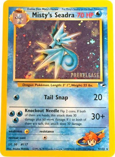 Gym Heroes Unlimited, Holofoil, Lightning[×2], Rare, Water Misty's Seadra (9/132) (Prerelease Promo) [Gym Heroes Unlimited] - Trading Card World