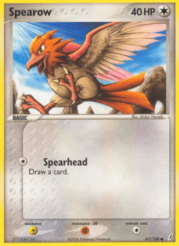 61, Colorless, Common, EX: Crystal Guardians, Fighting[-30], Lightning[×2], Normal Spearow (61/100) [EX: Crystal Guardians] - Trading Card World