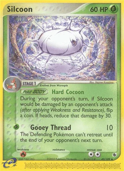 43, EX: Ruby & Sapphire, Fire[×2], Grass, Normal, Reverse Holofoil, Uncommon Silcoon (43/109) [EX: Ruby & Sapphire] - Trading Card World