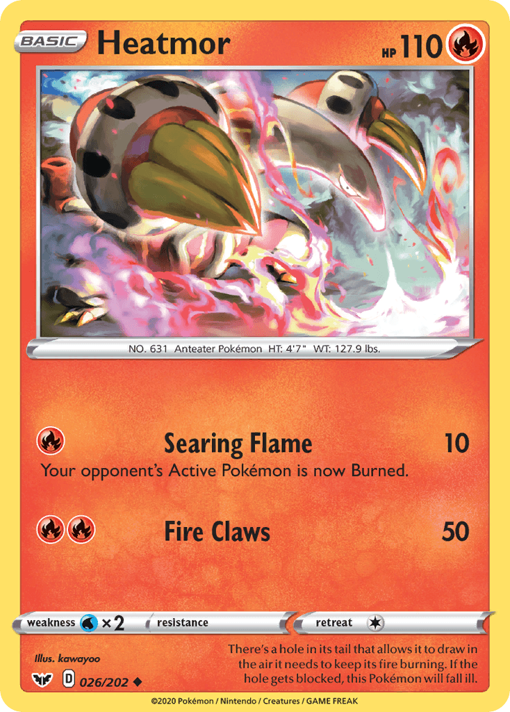 026, Fire, Normal, Reverse Holofoil, Sword & Shield: Base Set, Uncommon, Water[×2] Heatmor (026/202) [Sword & Shield: Base Set] - Trading Card World