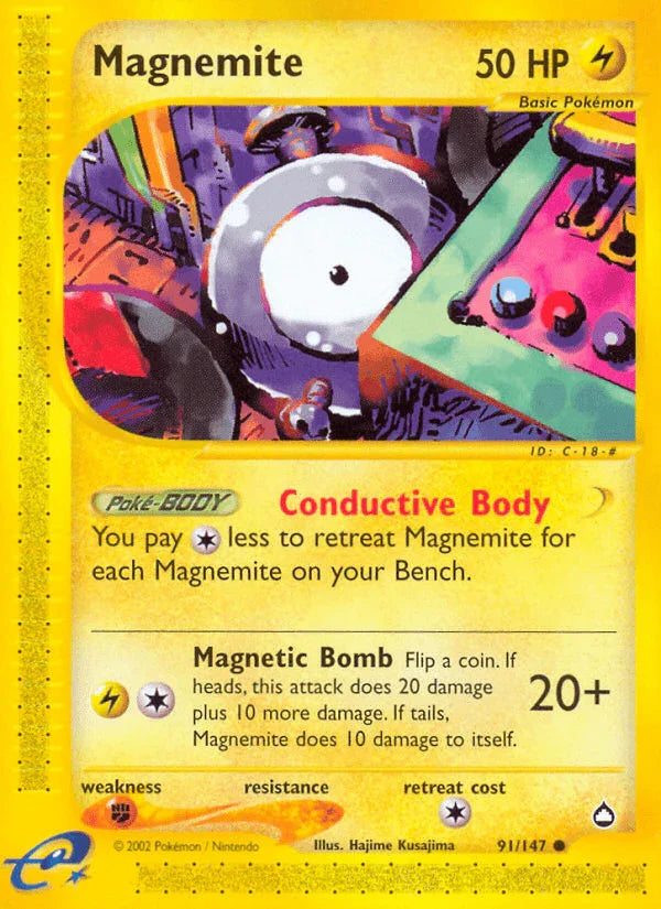 91, Aquapolis, Common, Fighting[×2], Lightning, Normal, Reverse Holofoil Magnemite (91/147) [Aquapolis] - Trading Card World
