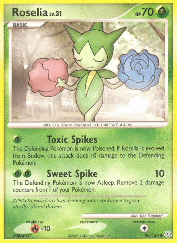 96, Common, Diamond & Pearl: Base Set, Fire[+10], Grass, Normal, Reverse Holofoil Roselia (96/130) [Diamond & Pearl: Base Set] - Trading Card World
