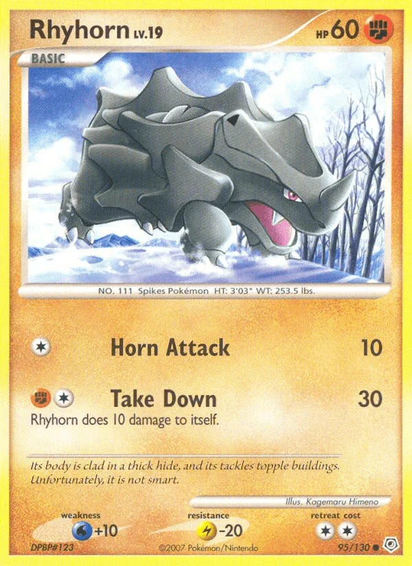 95, Common, Diamond & Pearl: Base Set, Fighting, Lightning[-20], Normal, Reverse Holofoil, Water[+10] Rhyhorn (95/130) [Diamond & Pearl: Base Set] - Trading Card World