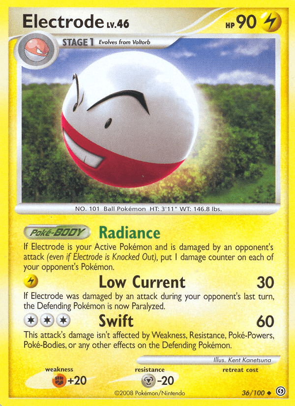 36, Diamond & Pearl: Stormfront, Fighting[+20], Lightning, Metal[-20], Normal, Reverse Holofoil, Uncommon Electrode (36/100) [Diamond & Pearl: Stormfront] - Trading Card World