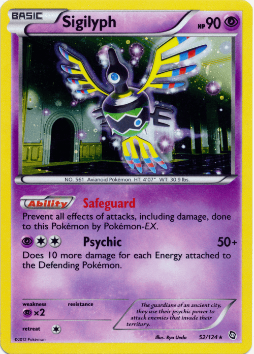 52, Black & White: Dragons Exalted, Holo Rare, Holofoil, Psychic, Psychic[×2] Sigilyph (52/124) (Cosmos Holo) [Black & White: Dragons Exalted] - Trading Card World