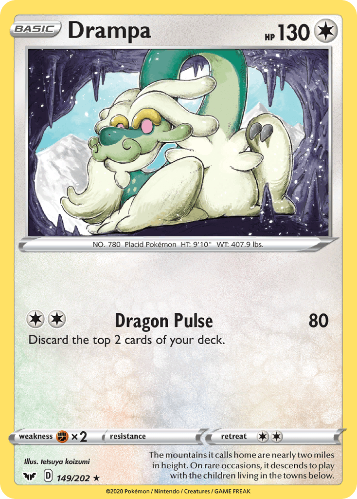 149, Colorless, Fighting[×2], Normal, Rare, Reverse Holofoil, Sword & Shield: Base Set Drampa (149/202) [Sword & Shield: Base Set] - Trading Card World