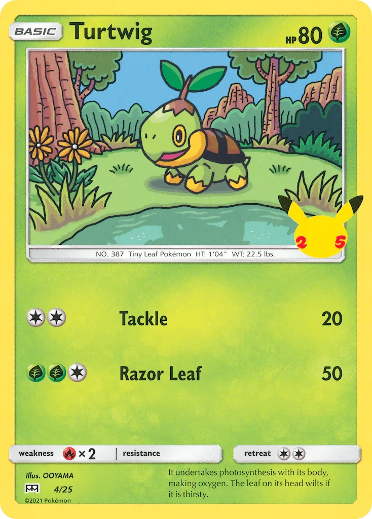 Fire[×2], Grass, Holofoil, McDonald's 25th Anniversary, Normal, Promo Turtwig (4/25) [McDonald's 25th Anniversary] - Trading Card World
