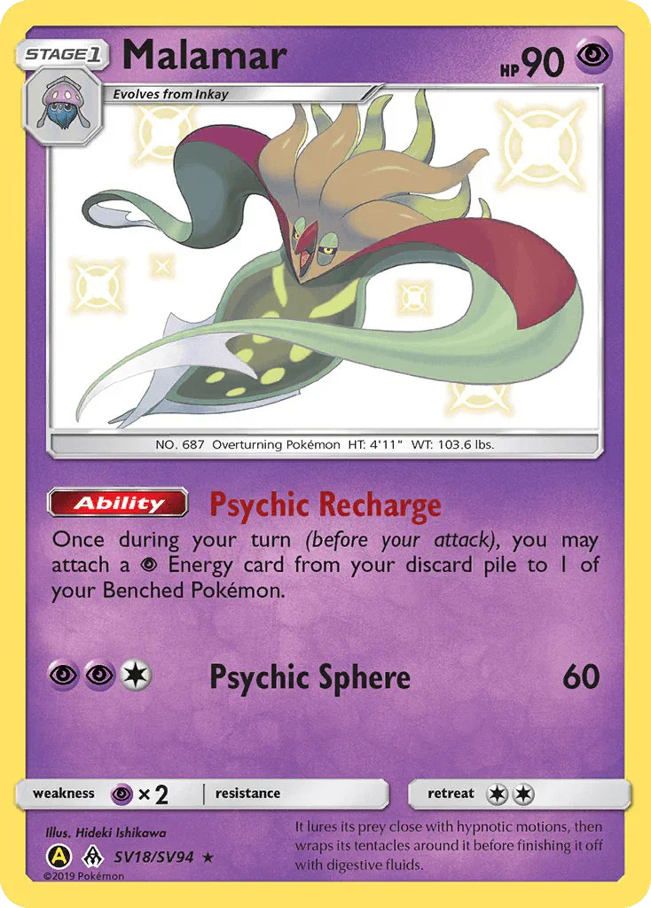 Holofoil, Psychic, Psychic[×2], Sun & Moon: Hidden Fates - Shiny Vault, SV18, Ultra Rare Malamar (SV18/SV94) [Sun & Moon: Hidden Fates - Shiny Vault] - Trading Card World