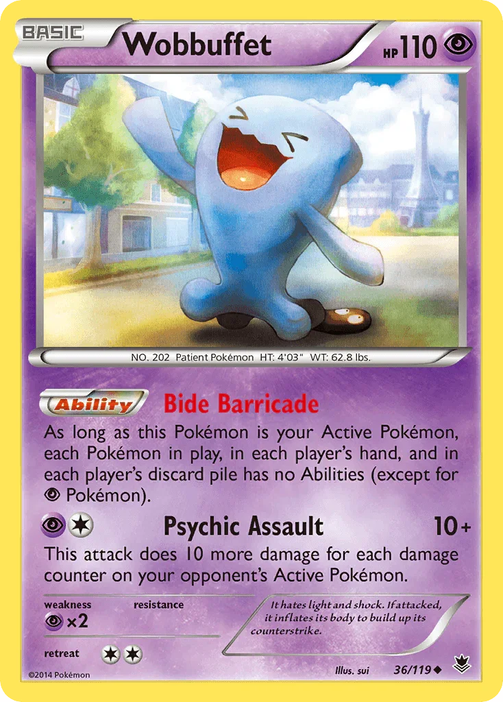 36, Normal, Psychic, Psychic[×2], Reverse Holofoil, Uncommon, XY: Phantom Forces Wobbuffet (36/119) [XY: Phantom Forces] - Trading Card World