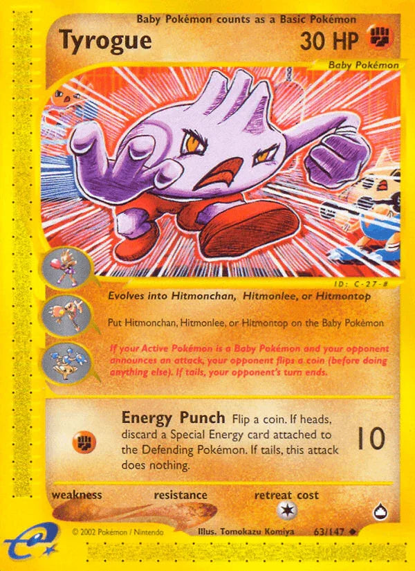 63, Aquapolis, Fighting, Normal, Reverse Holofoil, Uncommon Tyrogue (63/147) [Aquapolis] - Trading Card World