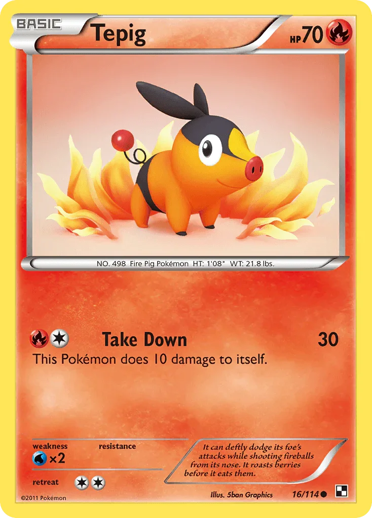 16, Black & White: Base Set, Common, Fire, Normal, Reverse Holofoil, Water[×2] Tepig (16/114) [Black & White: Base Set] - Trading Card World