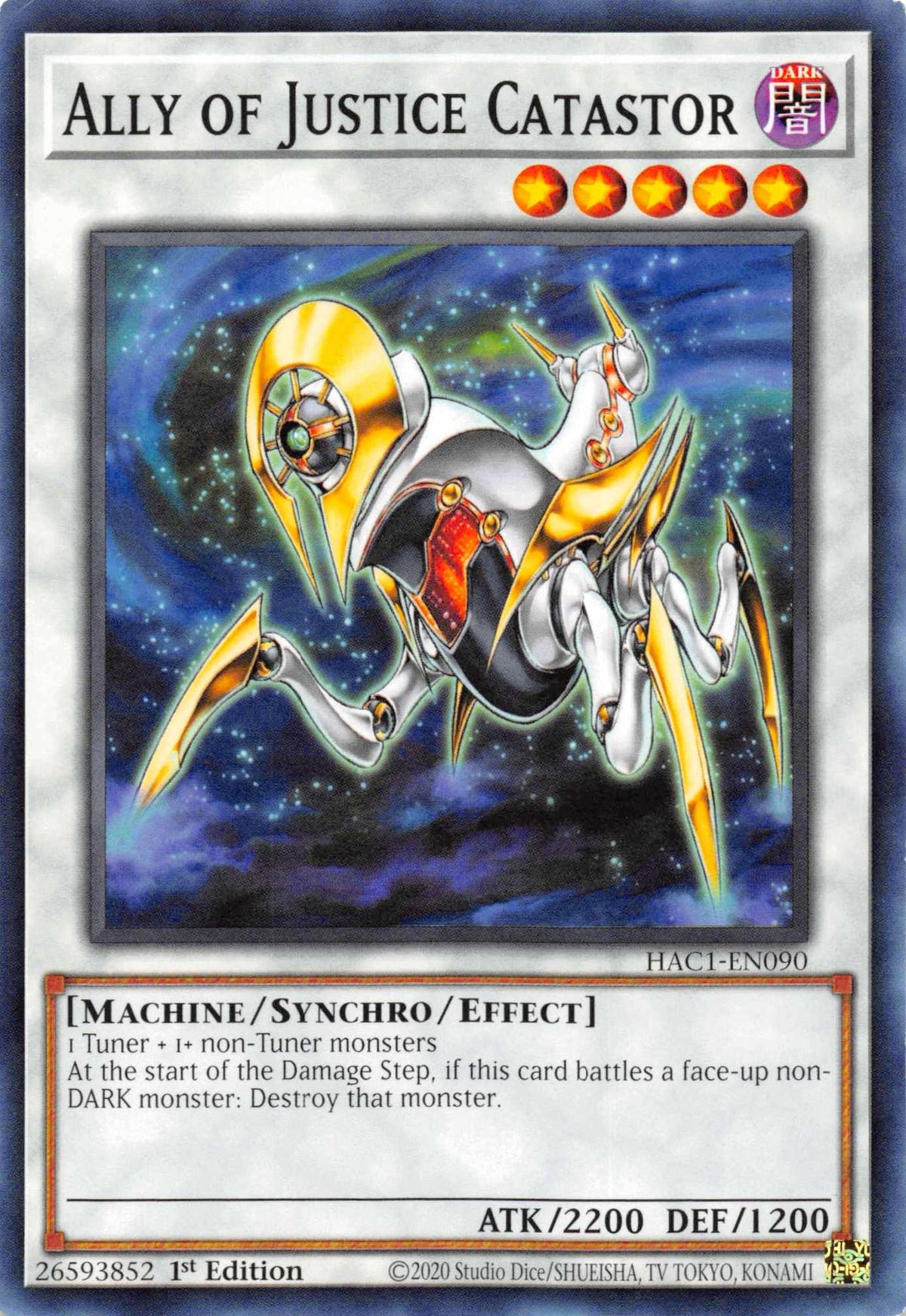 1st Edition, Common, Dark, Hidden Arsenal: Chapter 1, Machine, Synchro/Effect Monster Ally of Justice Catastor [HAC1-EN090] Common - Trading Card World