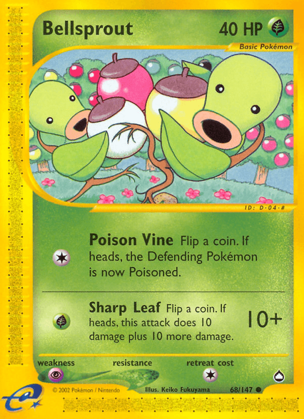 68, Aquapolis, Common, Grass, Normal, Psychic[×2], Reverse Holofoil Bellsprout (68/147) [Aquapolis] - Trading Card World