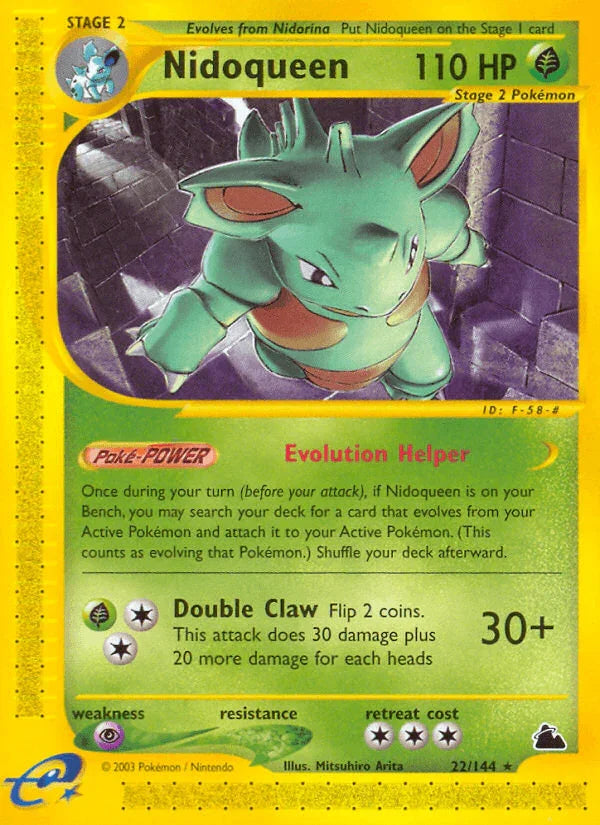22, Grass, Normal, Psychic[×2], Rare, Reverse Holofoil, Skyridge Nidoqueen (22/144) [Skyridge] - Trading Card World