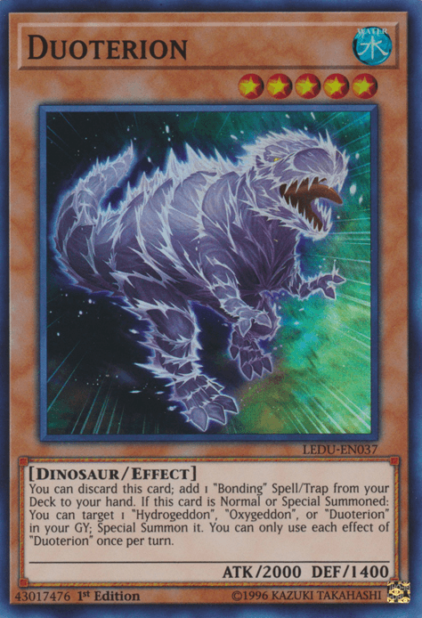 1st Edition, Dinosaur, Effect Monster, Legendary Duelists, Super Rare, Water Duoterion [LEDU-EN037] Super Rare - Trading Card World