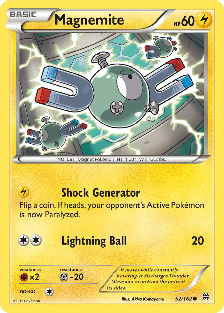 52, Common, Fighting[×2], Lightning, Metal[-20], Normal, Reverse Holofoil, XY: BREAKthrough Magnemite (52/162) [XY: BREAKthrough] - Trading Card World