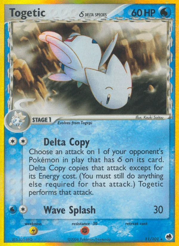11, EX: Dragon Frontiers, Fighting[-30], Holo Rare, Holofoil, Lightning[×2], Water Togetic (11/101) (Delta Species) [EX: Dragon Frontiers] - Trading Card World