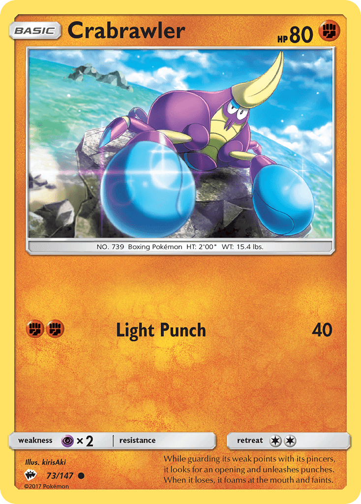 73, Common, Fighting, Normal, Psychic[×2], Reverse Holofoil, Sun & Moon: Burning Shadows Crabrawler (73/147) [Sun & Moon: Burning Shadows] - Trading Card World