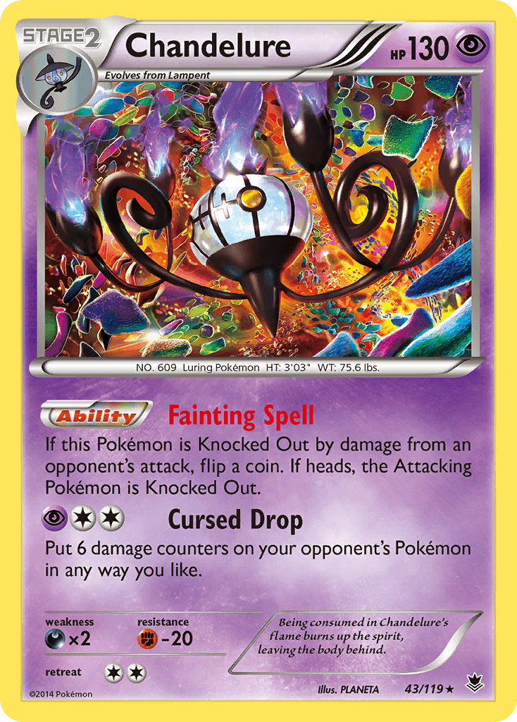 43, Darkness[×2], Fighting[-20], Holo Rare, Holofoil, Psychic, Reverse Holofoil, XY: Phantom Forces Chandelure (43/119) [XY: Phantom Forces] - Trading Card World