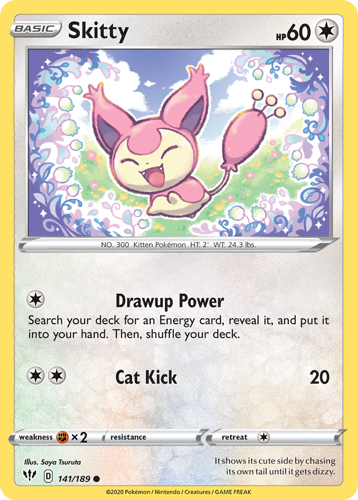 141, Colorless, Common, Fighting[×2], Normal, Reverse Holofoil, Sword & Shield: Darkness Ablaze Skitty (141/189) [Sword & Shield: Darkness Ablaze] - Trading Card World