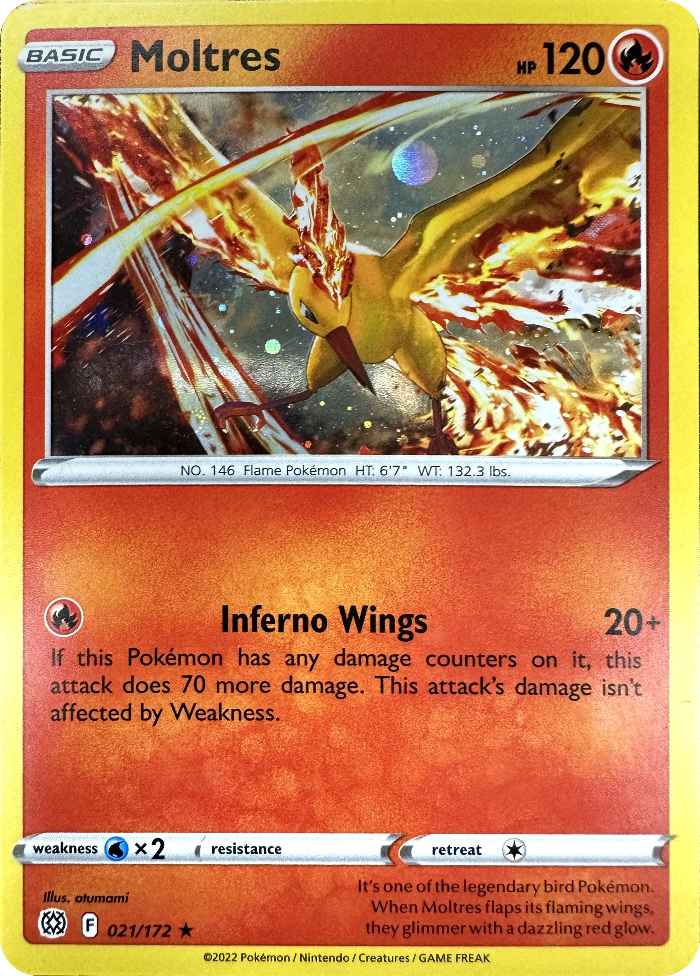 021, Fire, Holofoil, Promo, Sword & Shield: Brilliant Stars, Water [x2] Moltres (021/172) (Cosmos Holo) [Sword & Shield: Brilliant Stars] - Trading Card World